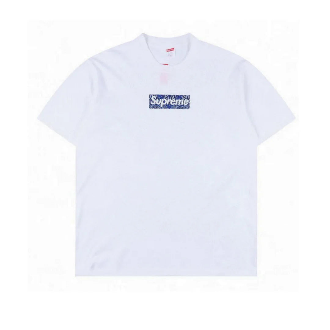 SUP Box Logo Zebra Blue Print T-Shirt in White - 515 - spm0000515 image 0