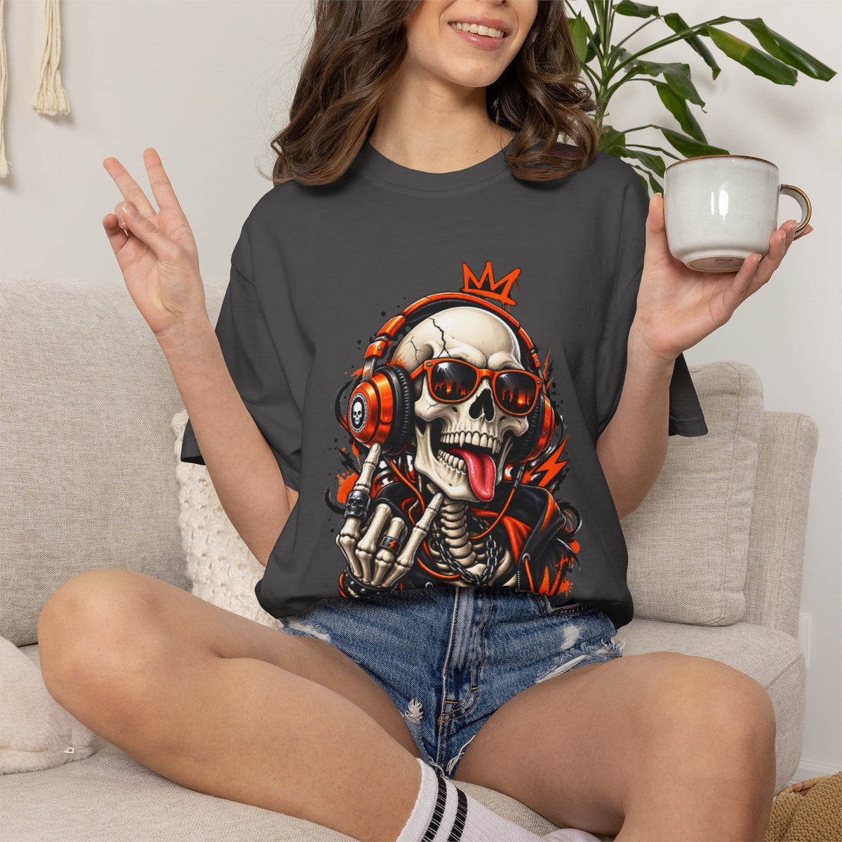 Neon Skull DJ Unisex Garment-Dyed T-shirt image 129