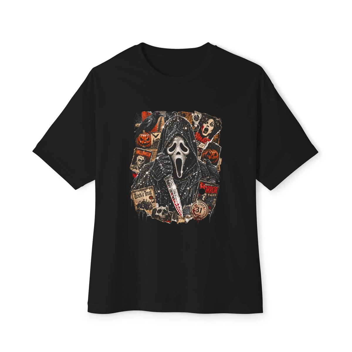 Halloween Horror Unisex Oversized Boxy Tee - Black, XL image