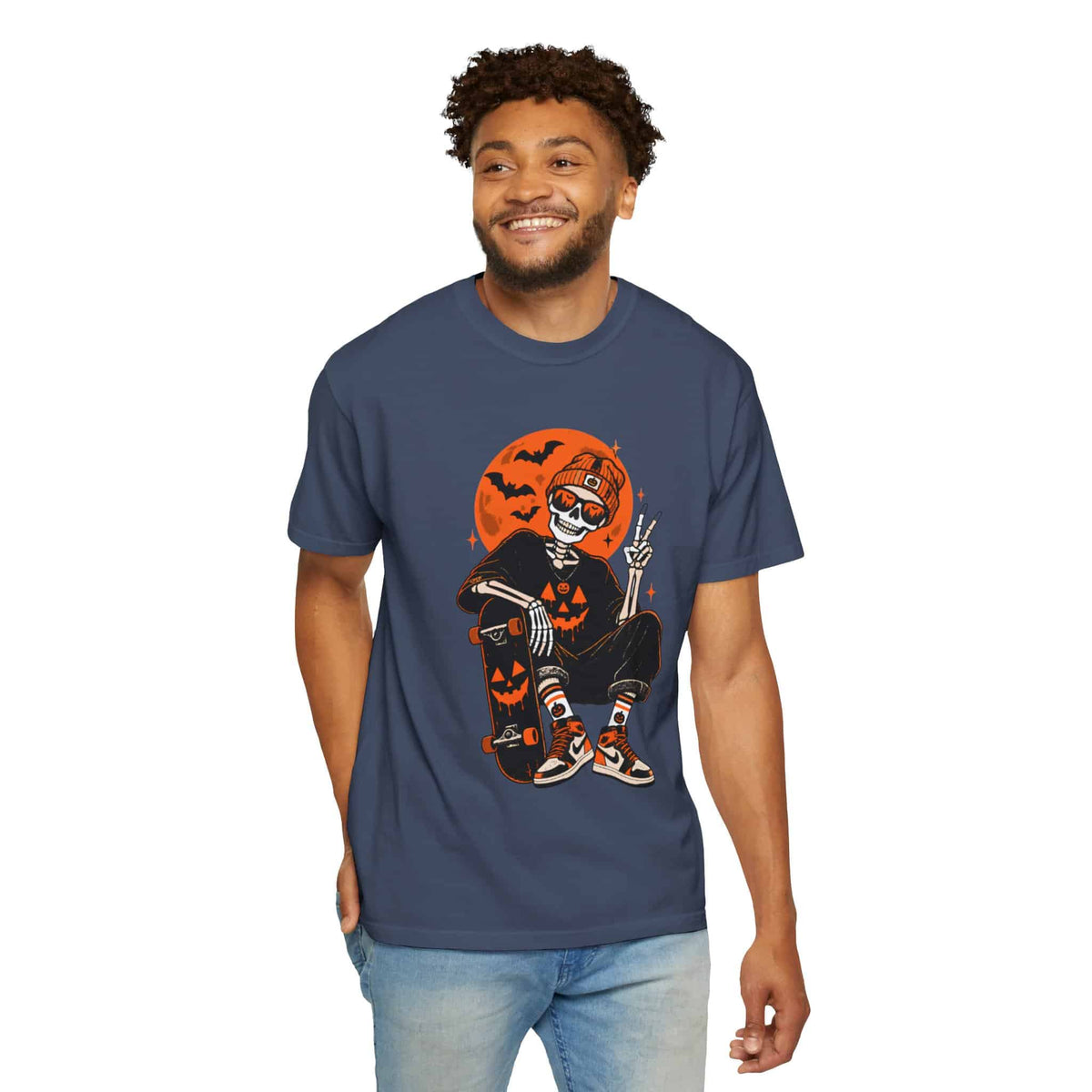 Retro Skater Skeleton Halloween Unisex Garment-Dyed T-shirt image 65