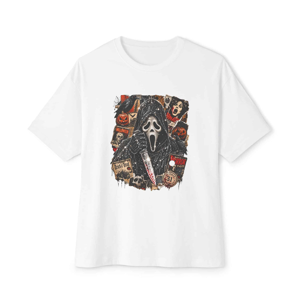 Halloween Horror Unisex Oversized Boxy Tee - White, L image