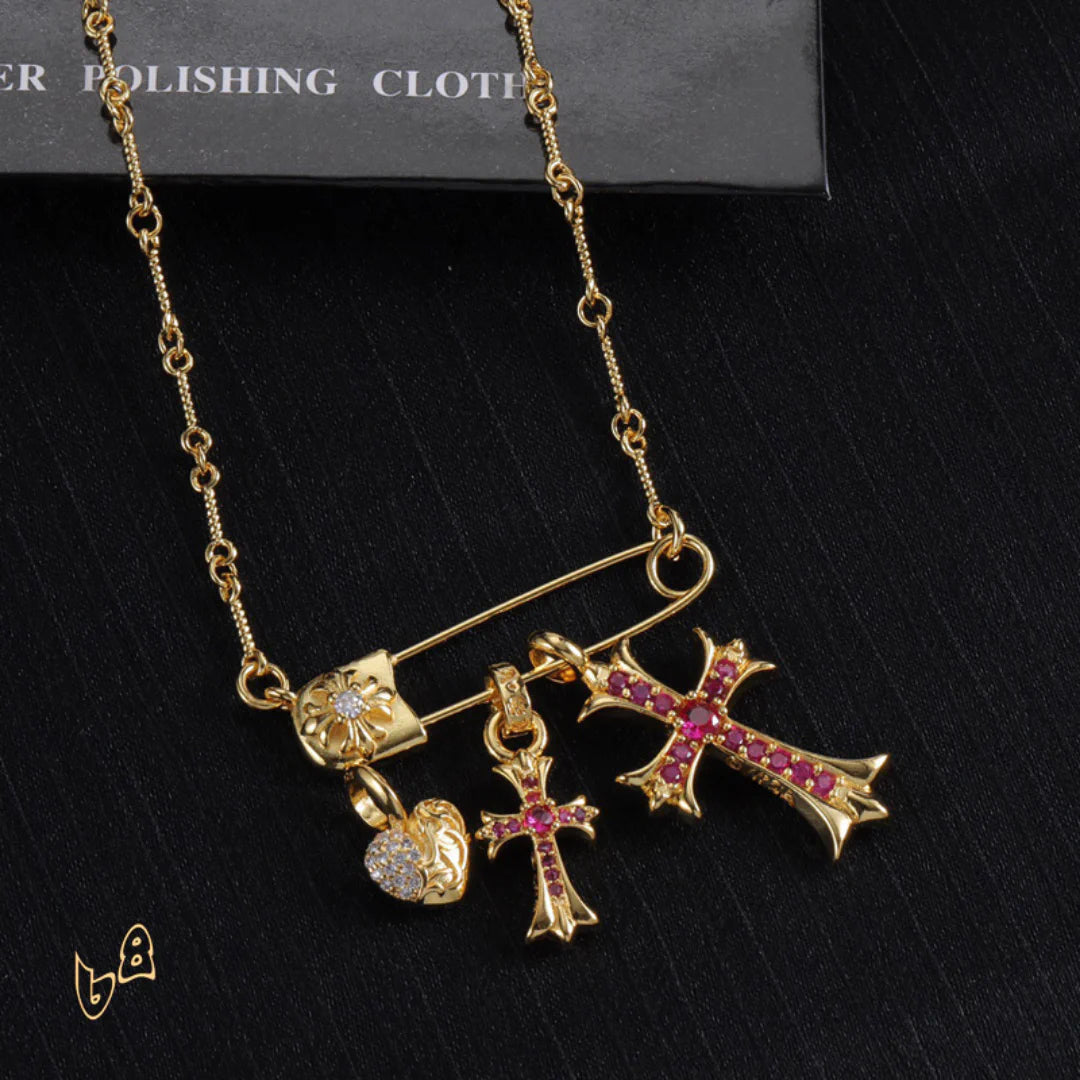 CH Cross & Heart Pin Pendant Necklace - CH0048 image 1