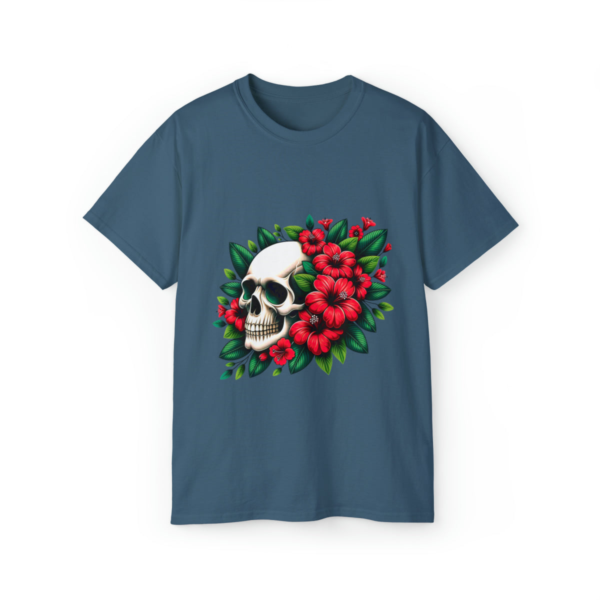 Flower Skull T-Shirt - Indigo Blue, XL image