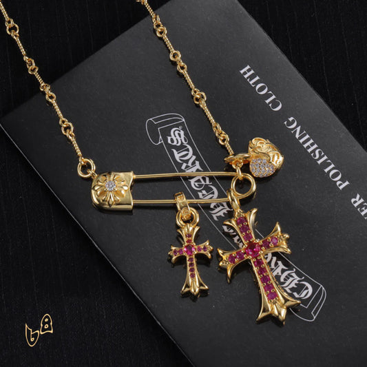 CH Cross & Heart Pin Pendant Necklace - CH0048 image 0