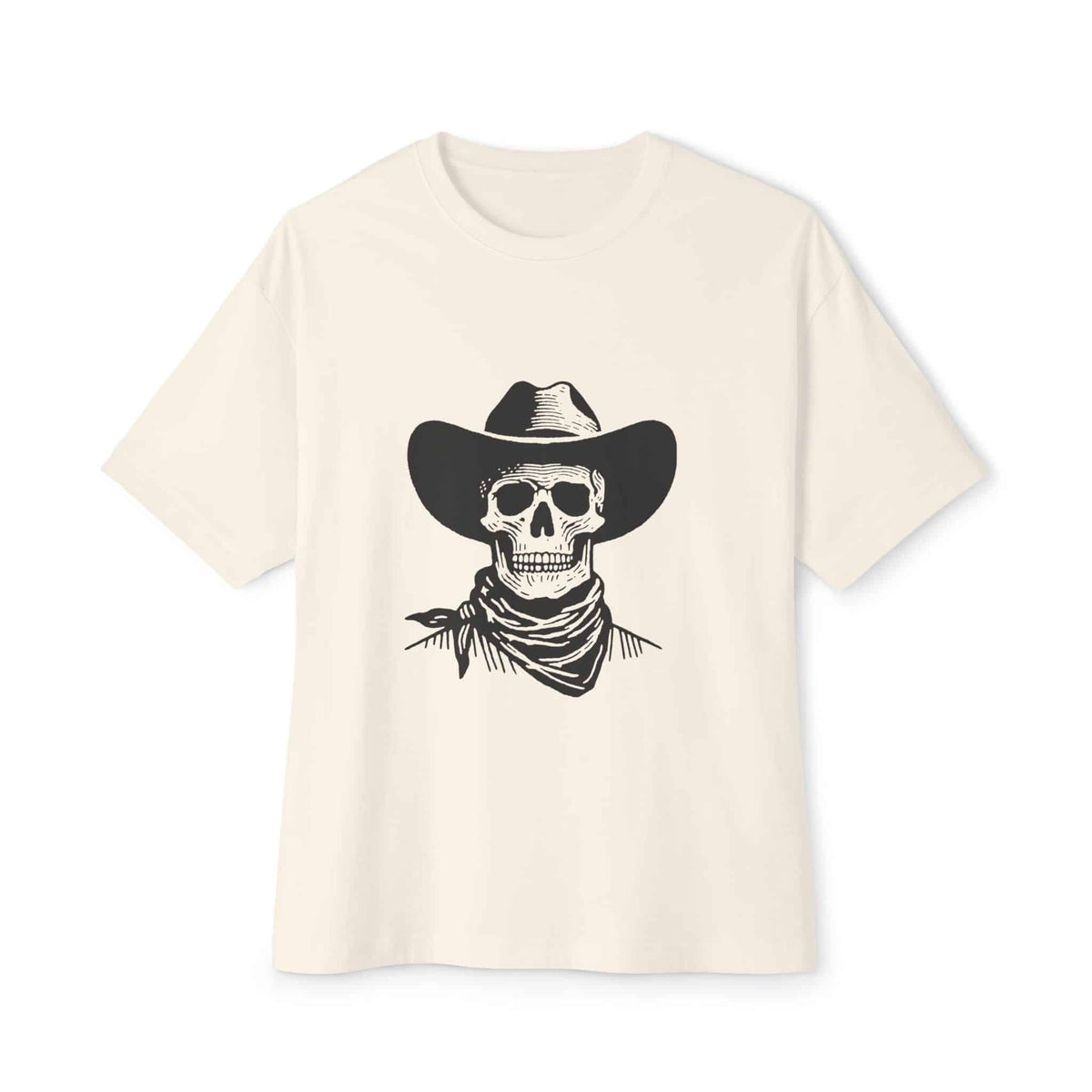 Outlaw Skull Unisex Oversized Boxy Tee - Natural, XS image