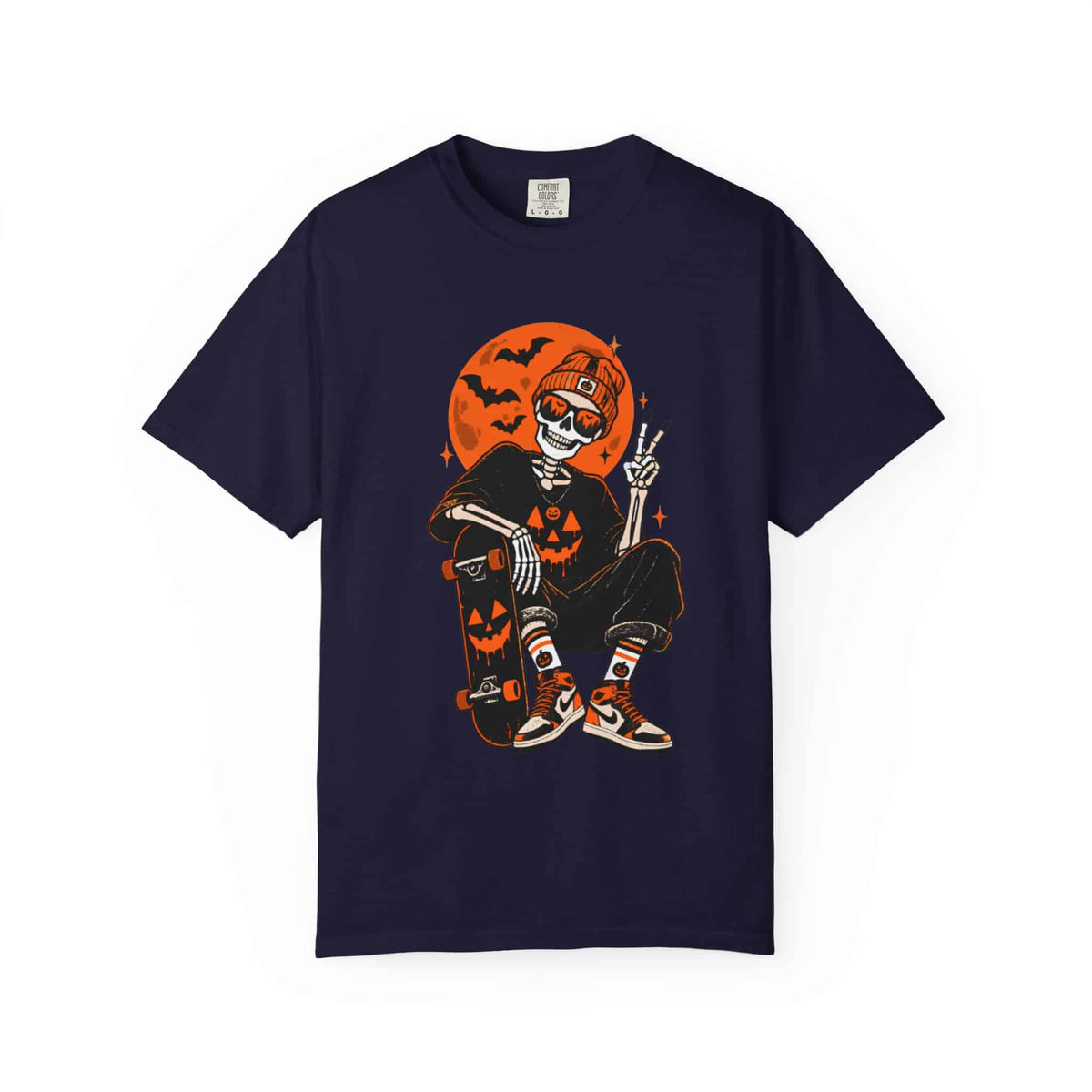 Retro Skater Skeleton Halloween Unisex Garment-Dyed T-shirt image