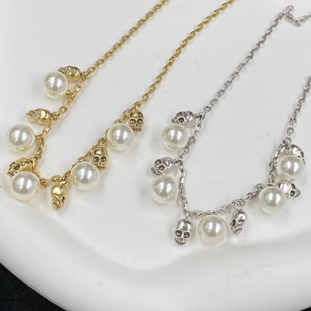 McQueen Skull Pearl Pendant Necklace - MC0009 image 1