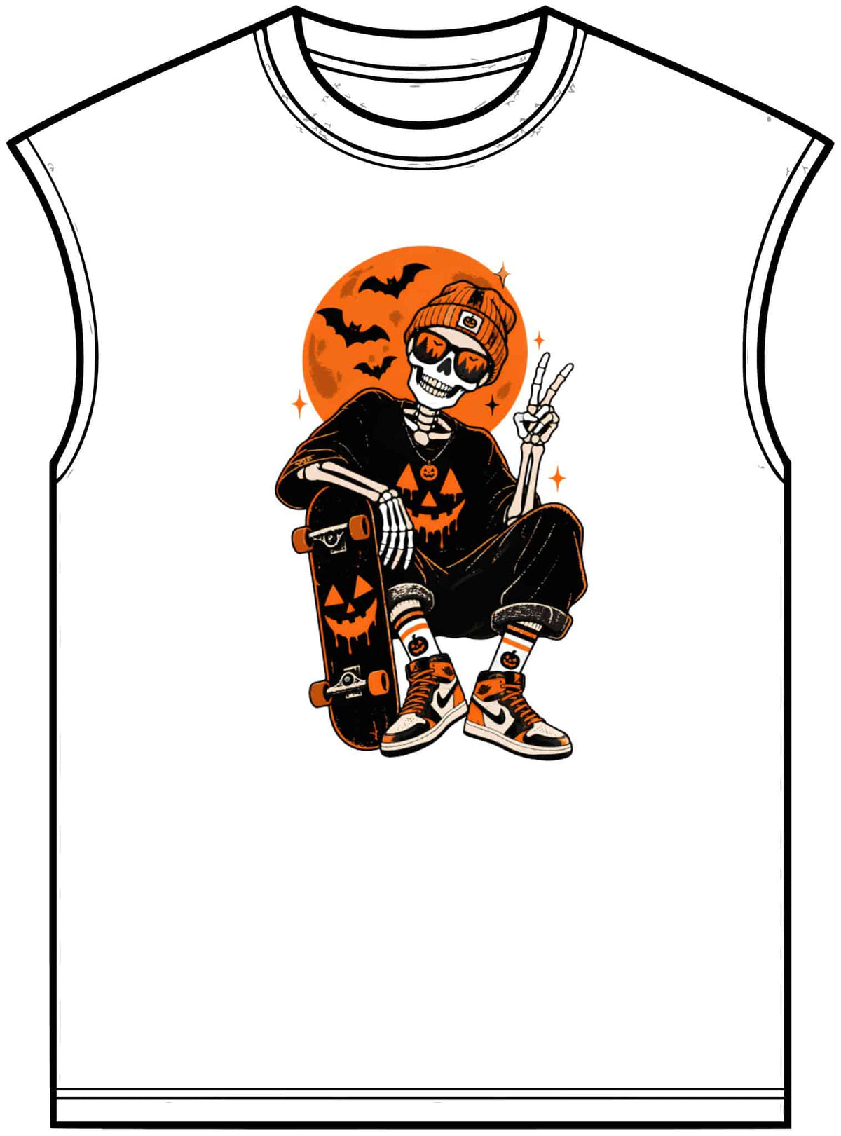 Retro Skater Skeleton Halloween Unisex Garment-Dyed Muscle Tee image 4