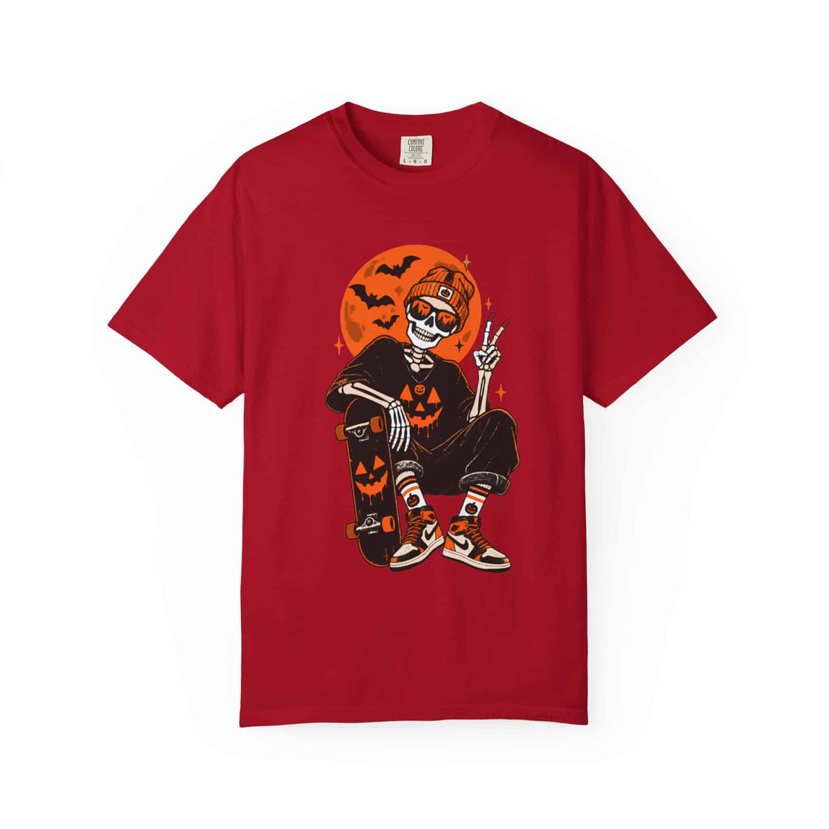 Retro Skater Skeleton Halloween Unisex Garment-Dyed T-shirt image