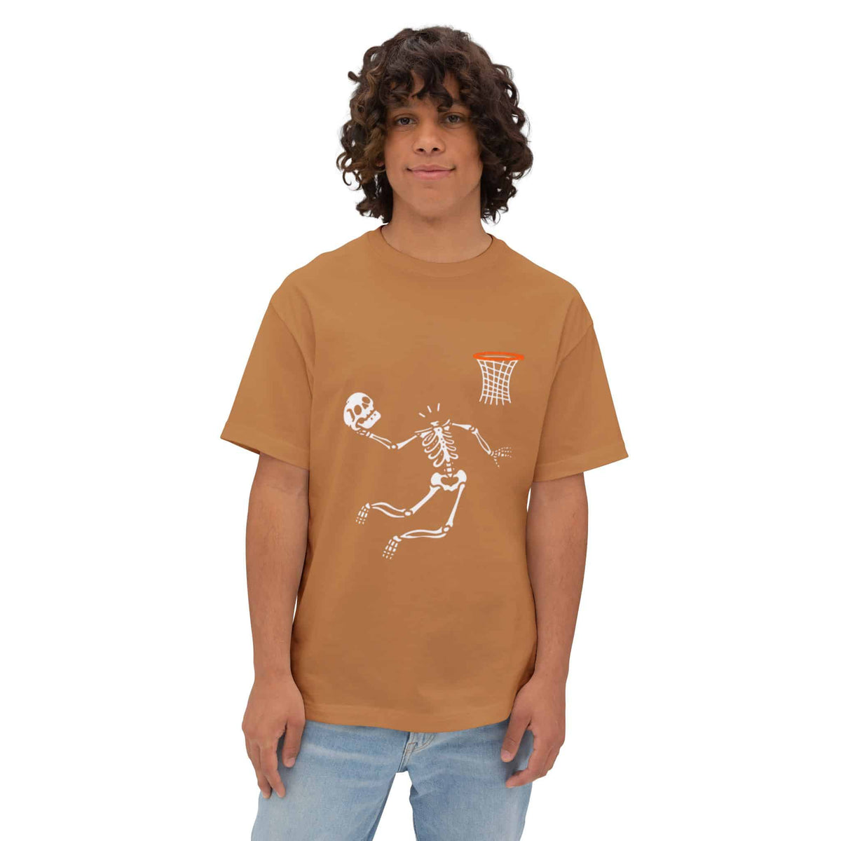 Halloween Basketball Skeleton Unisex Oversized Boxy Tee image 26