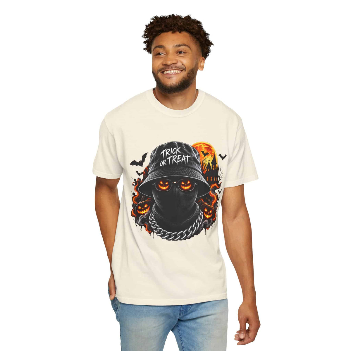 Spooky Streetwear Masked Unisex Garment-Dyed T-shirt image 17
