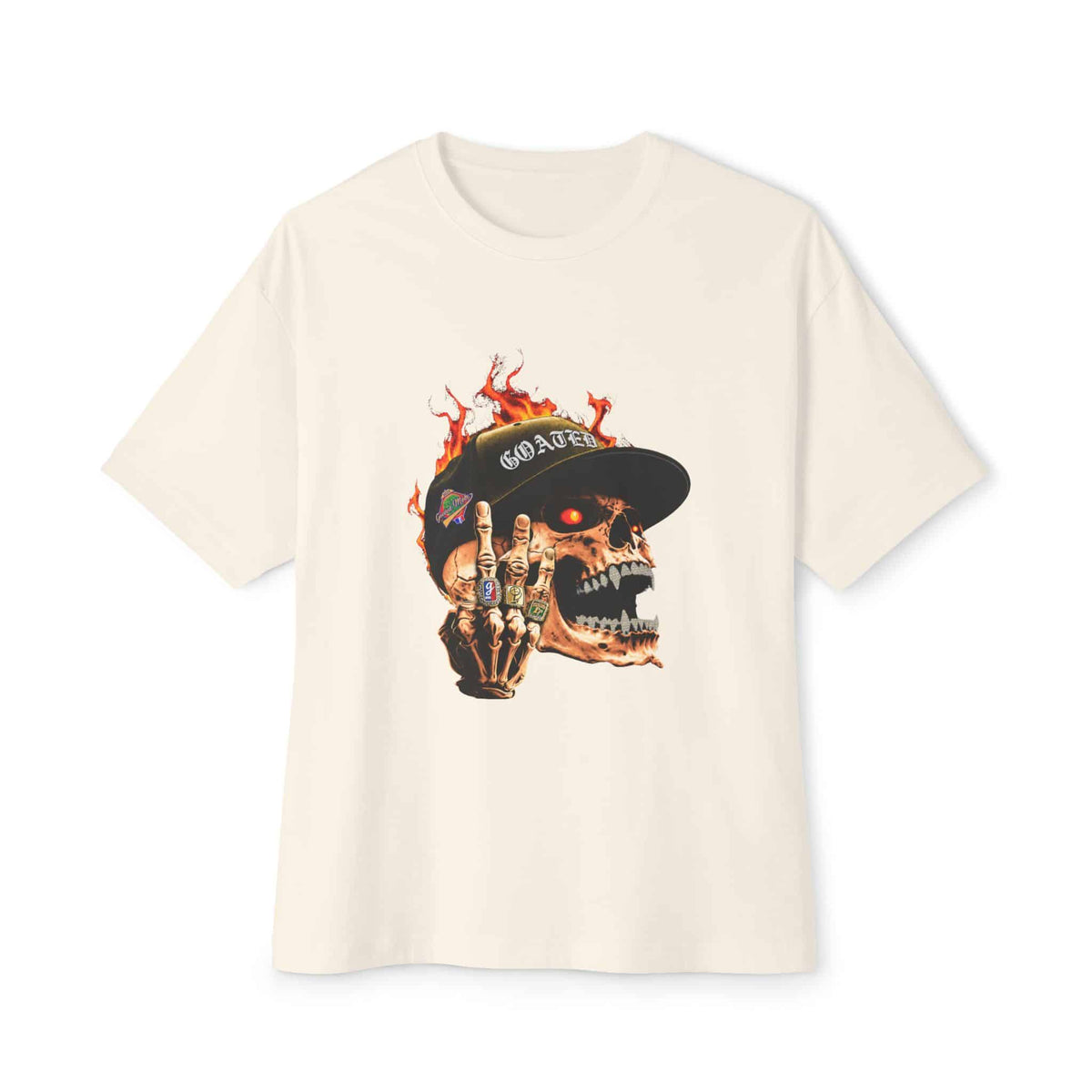 GOATED Skull Unisex Oversized Boxy Tee - Natural, L image