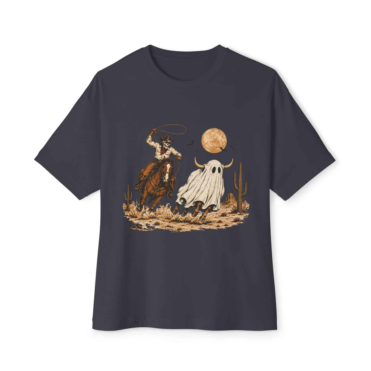 Halloween Cowboy Unisex Oversized Boxy Tee - Dark Grey, 2XL image