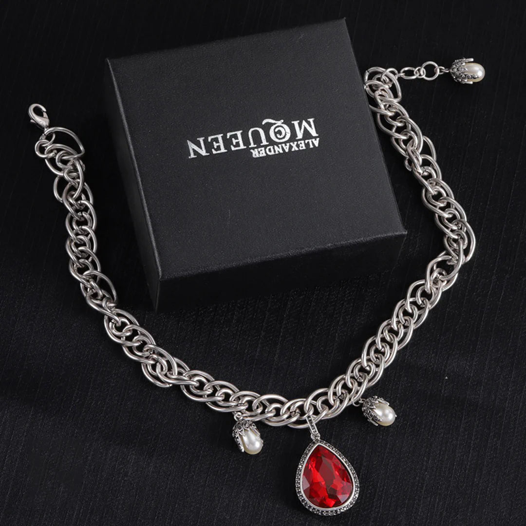 McQueen Red Teardrop Necklace - MC0011 - Silver image
