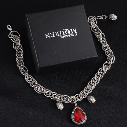 McQueen Red Teardrop Necklace - MC0011 - Silver image