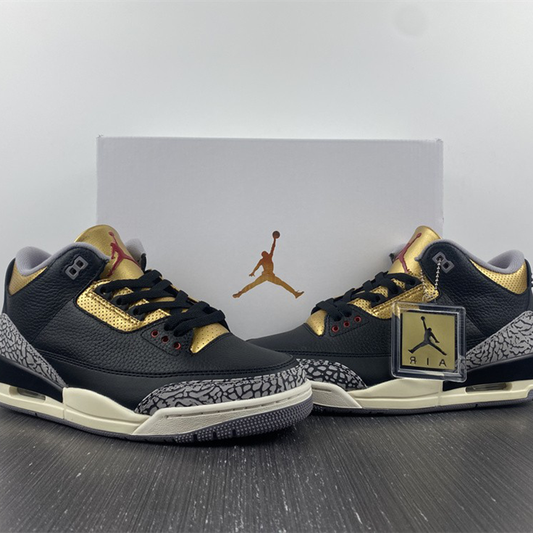 AJ 3 Black Gold Shoes Sneakers - nk0002295 image 5