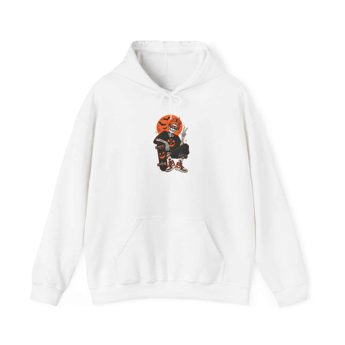 Retro Skater Skeleton Halloween Hooded Sweatshirt - 3XL, White image