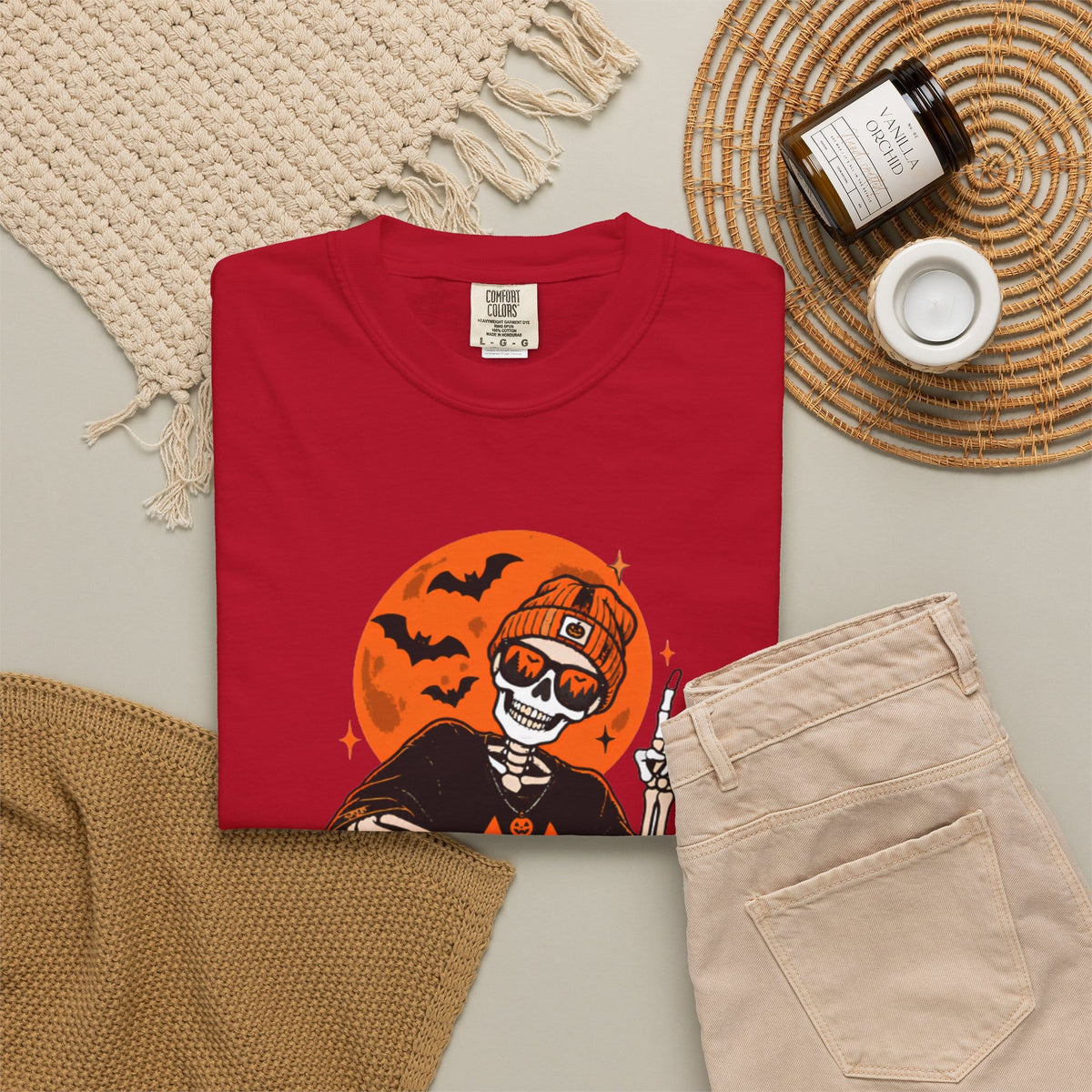 Retro Skater Skeleton Halloween Unisex Garment-Dyed T-shirt image 51