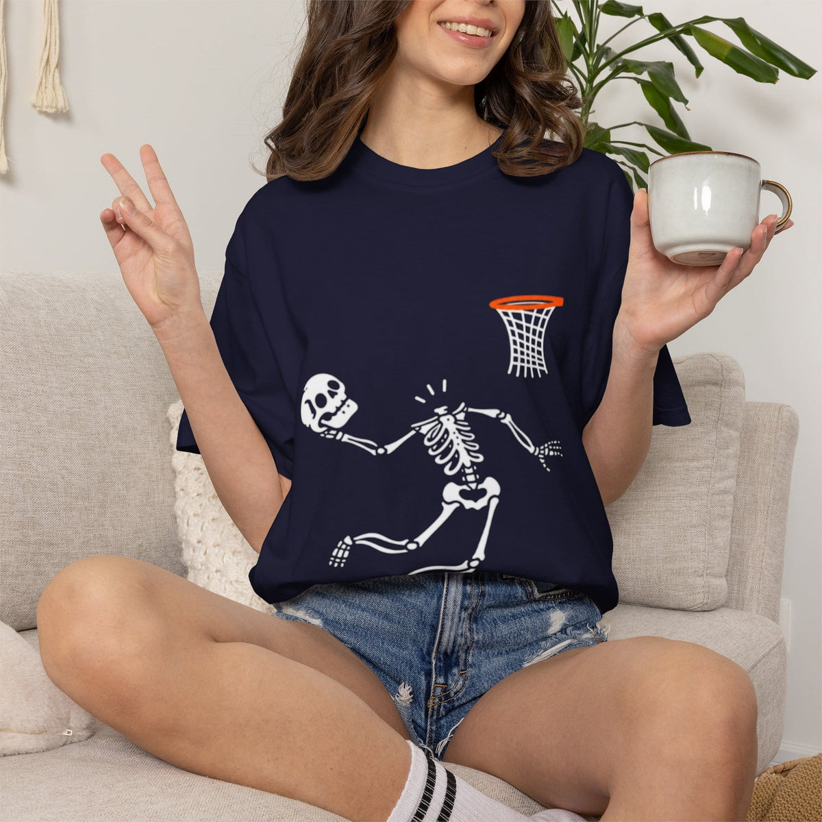 Halloween Basketball Skeleton Unisex Garment-Dyed T-shirt image 115