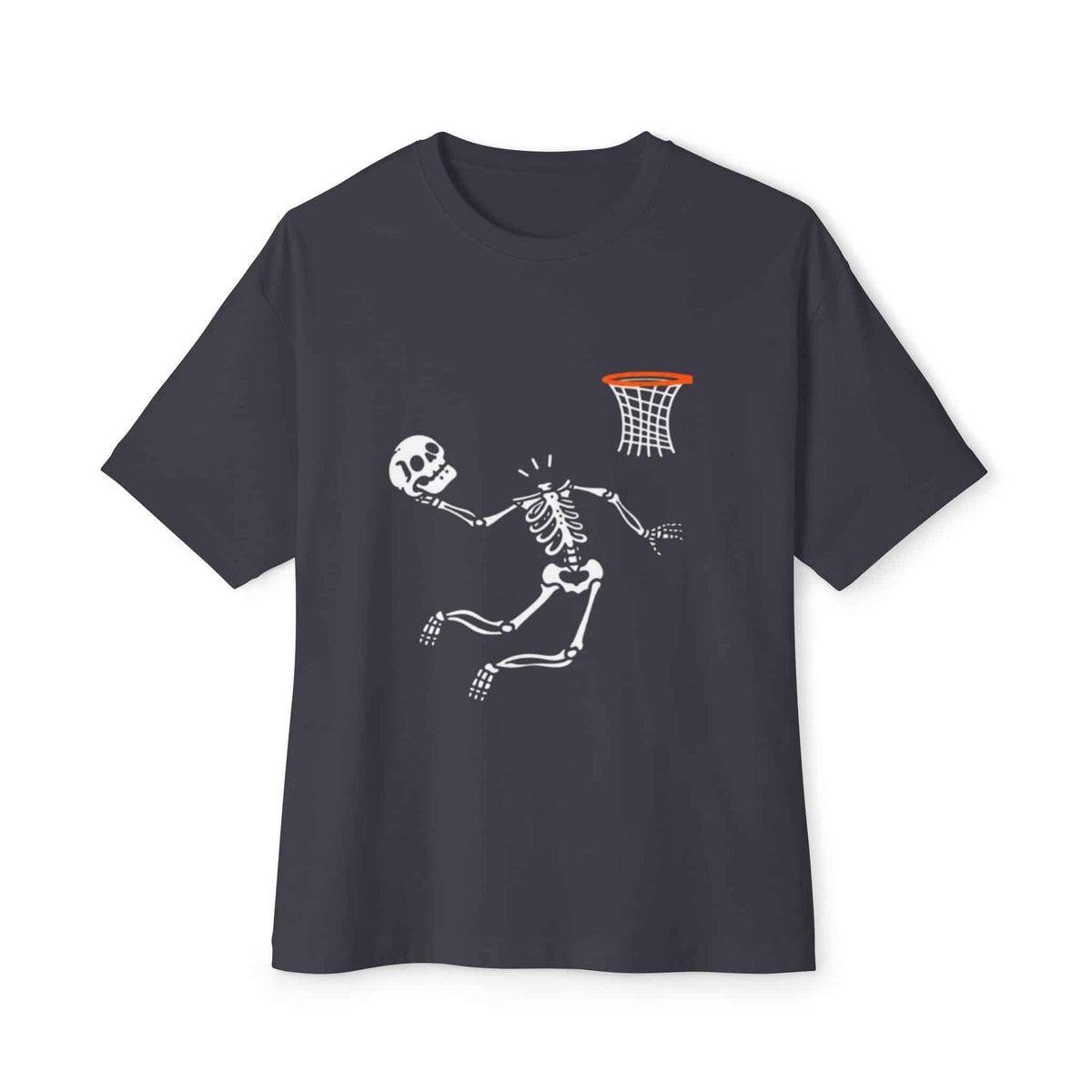 Halloween Basketball Skeleton Unisex Oversized Boxy Tee - Dark Grey, S image