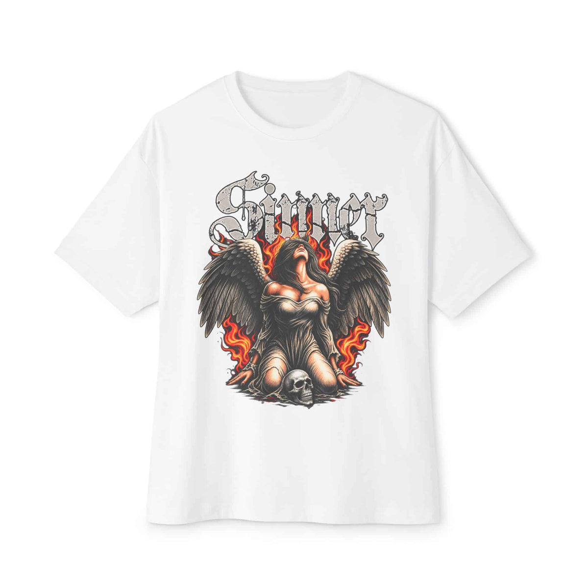 Sinner’s Flame Unisex Oversized Boxy Tee - White, 3XL image