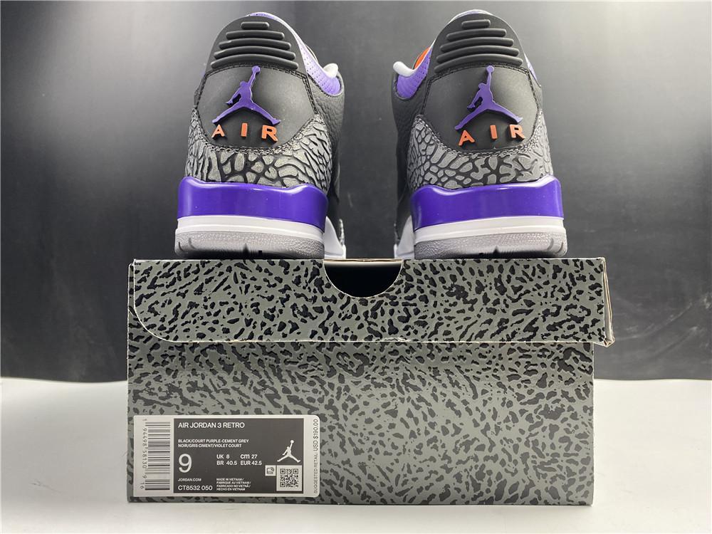 AJ 3 Retro Black Court Purple Shoes Sneakers - nk0000817 image 17