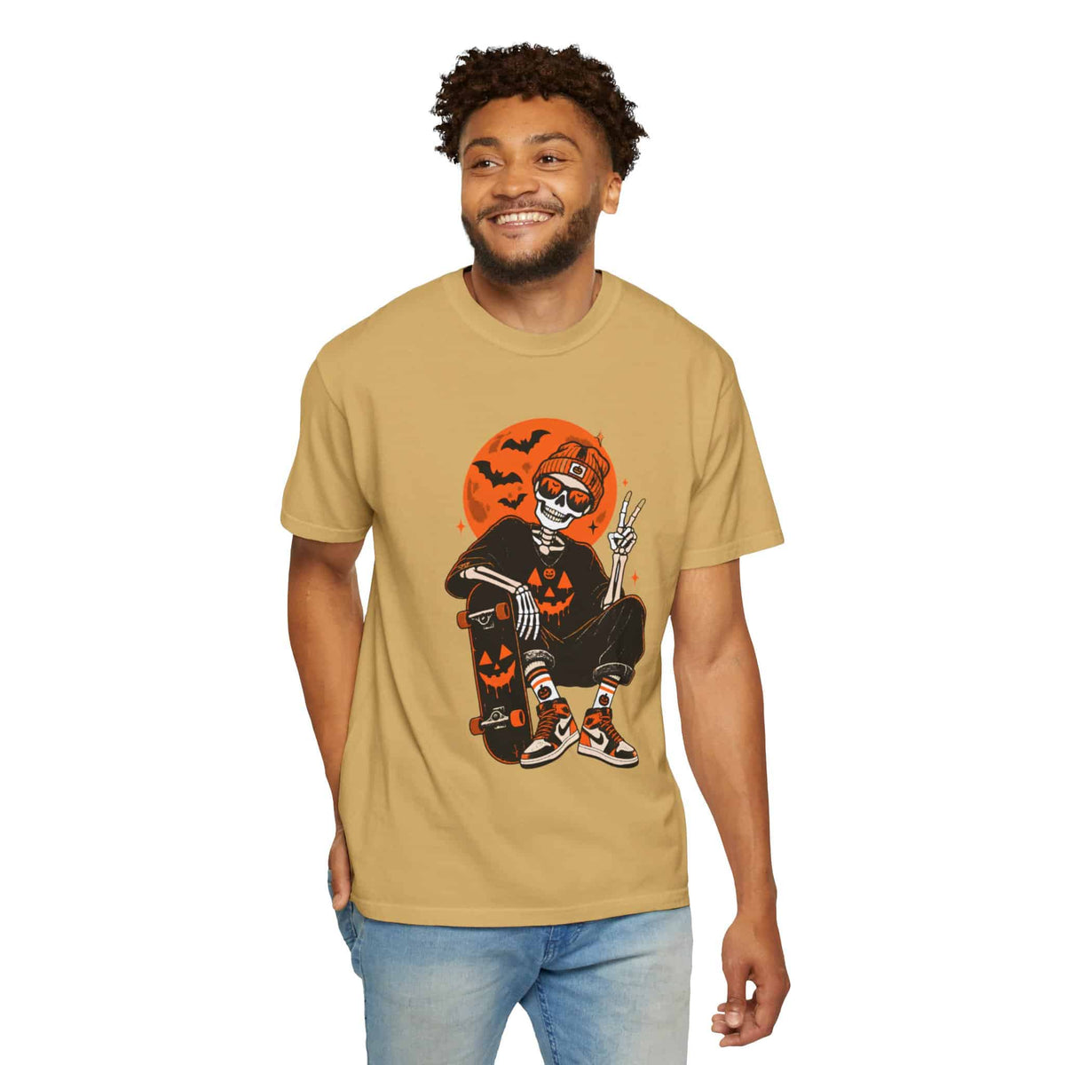 Retro Skater Skeleton Halloween Unisex Garment-Dyed T-shirt image 35