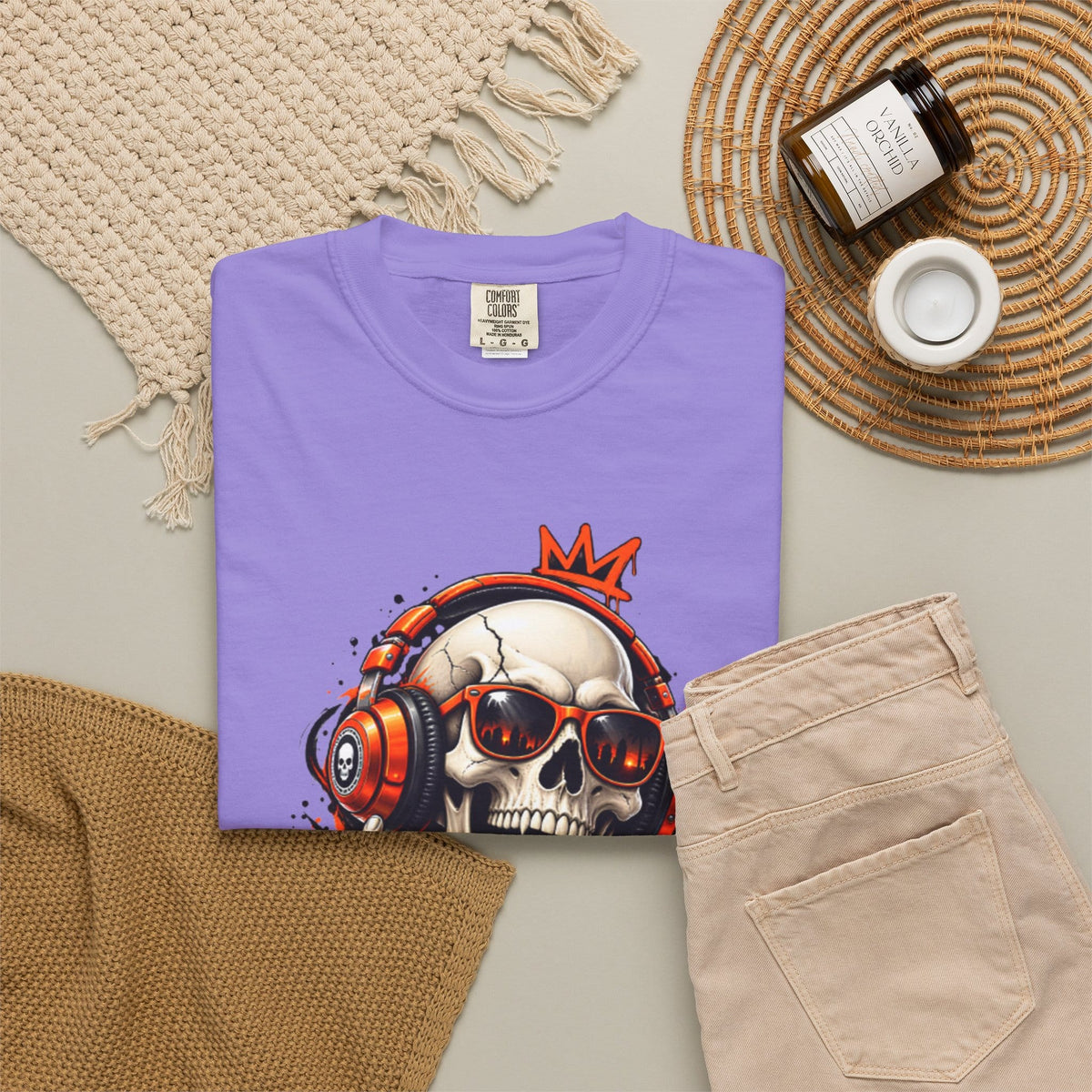 Neon Skull DJ Unisex Garment-Dyed T-shirt image 77