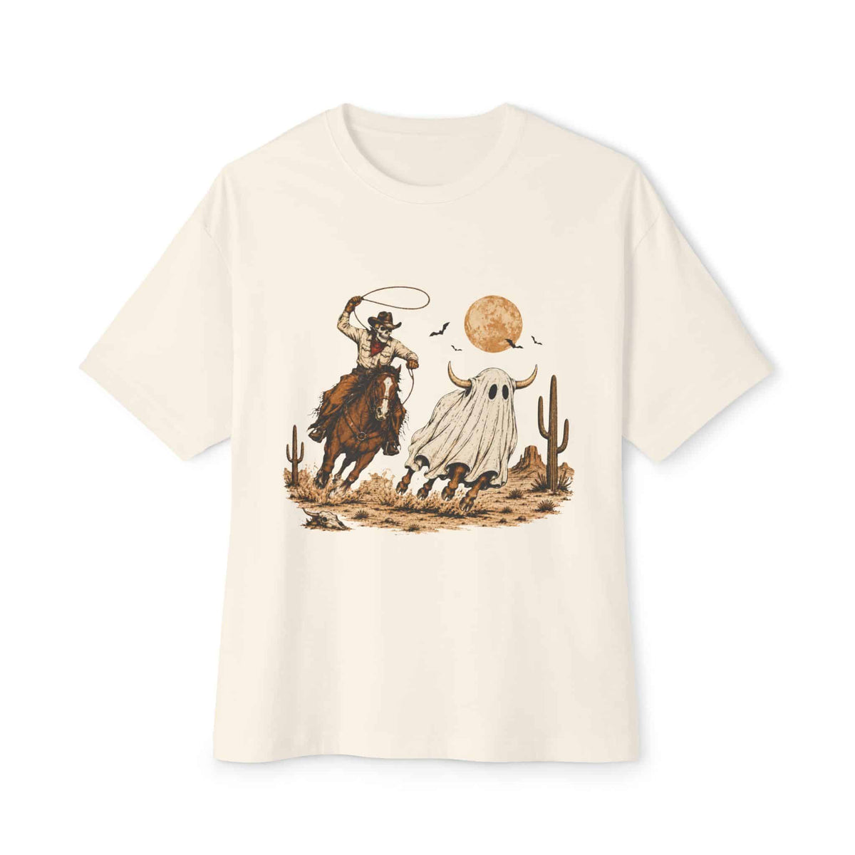 Halloween Cowboy Unisex Oversized Boxy Tee - Natural, XS image