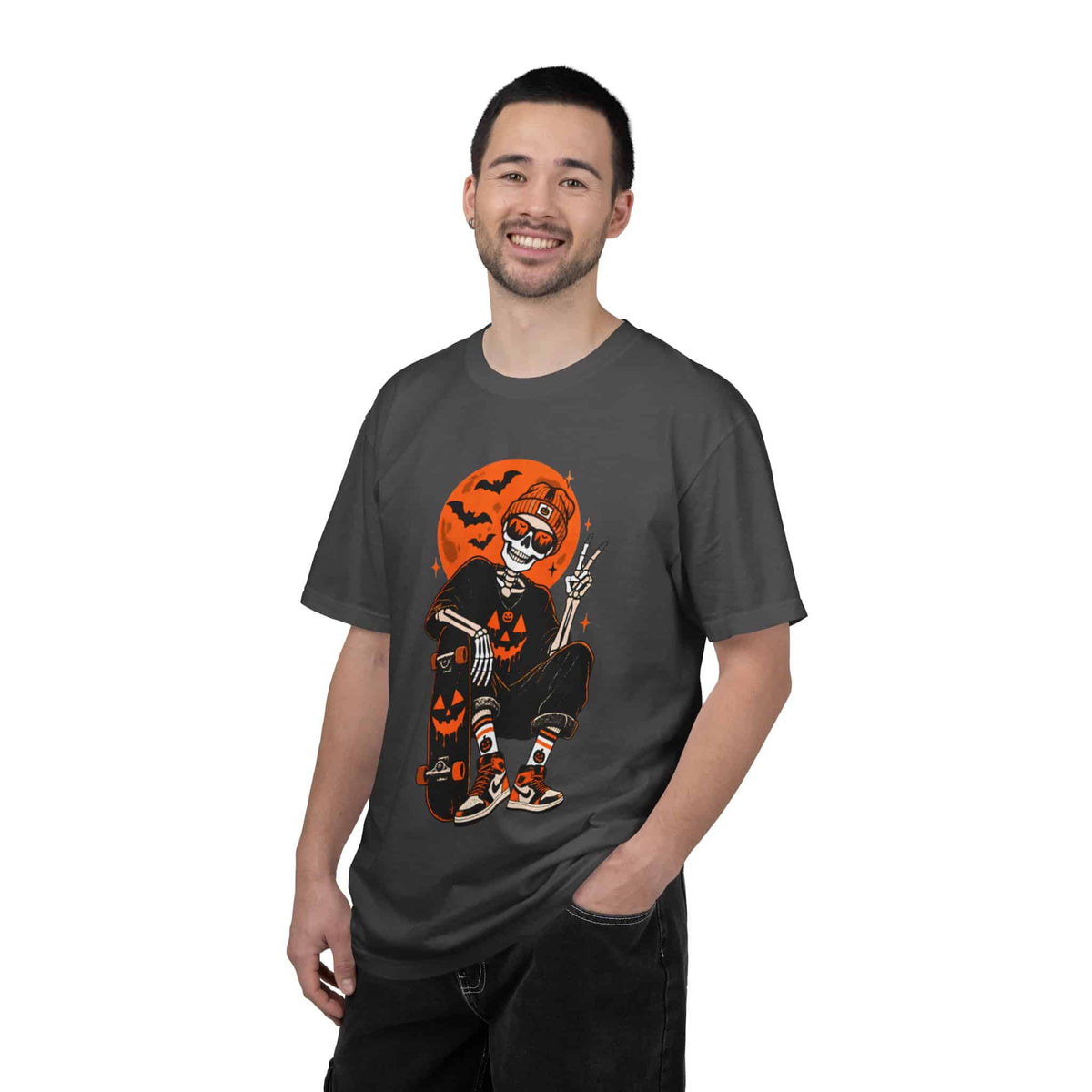 Retro Skater Skeleton Halloween Unisex Garment-Dyed T-shirt image 76