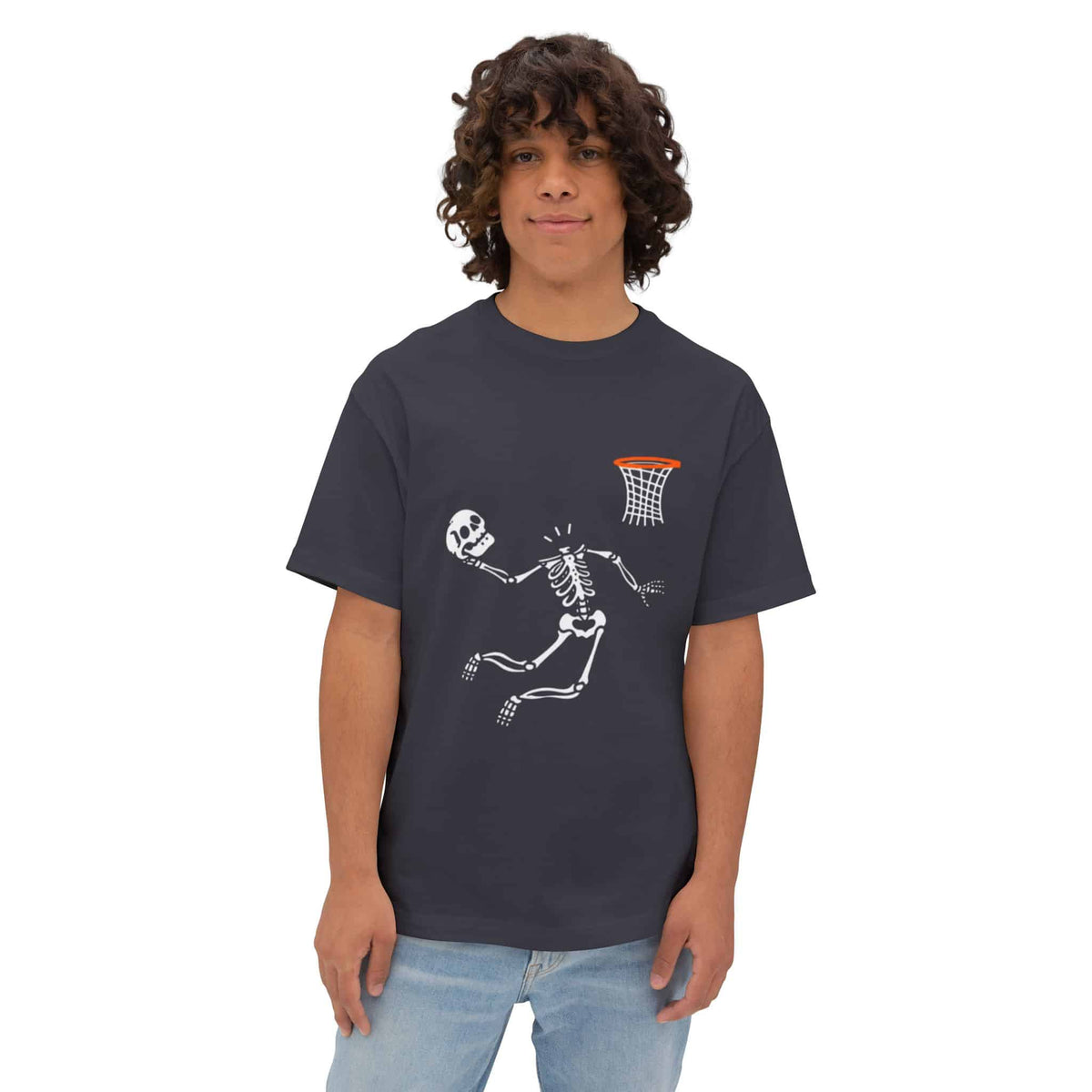 Halloween Basketball Skeleton Unisex Oversized Boxy Tee image 33