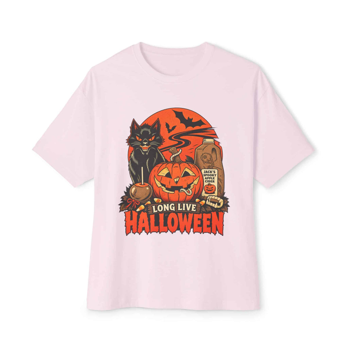 Midnight Cat Unisex Oversized Boxy Tee - Soft Pink, XL image