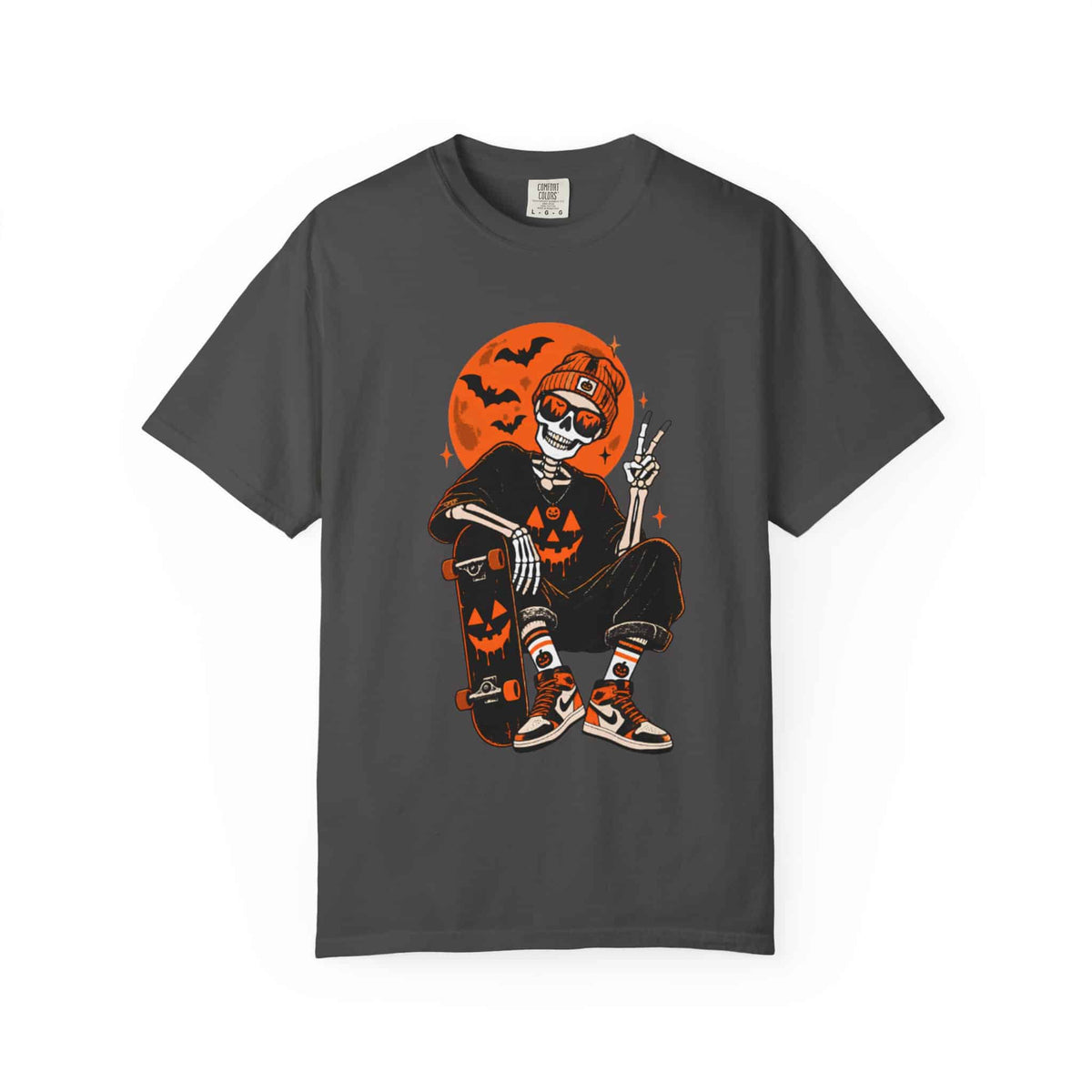 Retro Skater Skeleton Halloween Unisex Garment-Dyed T-shirt image