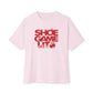 Graphic Print Unisex Oversized Boxy Tee - POD0040 - Soft Pink, S image