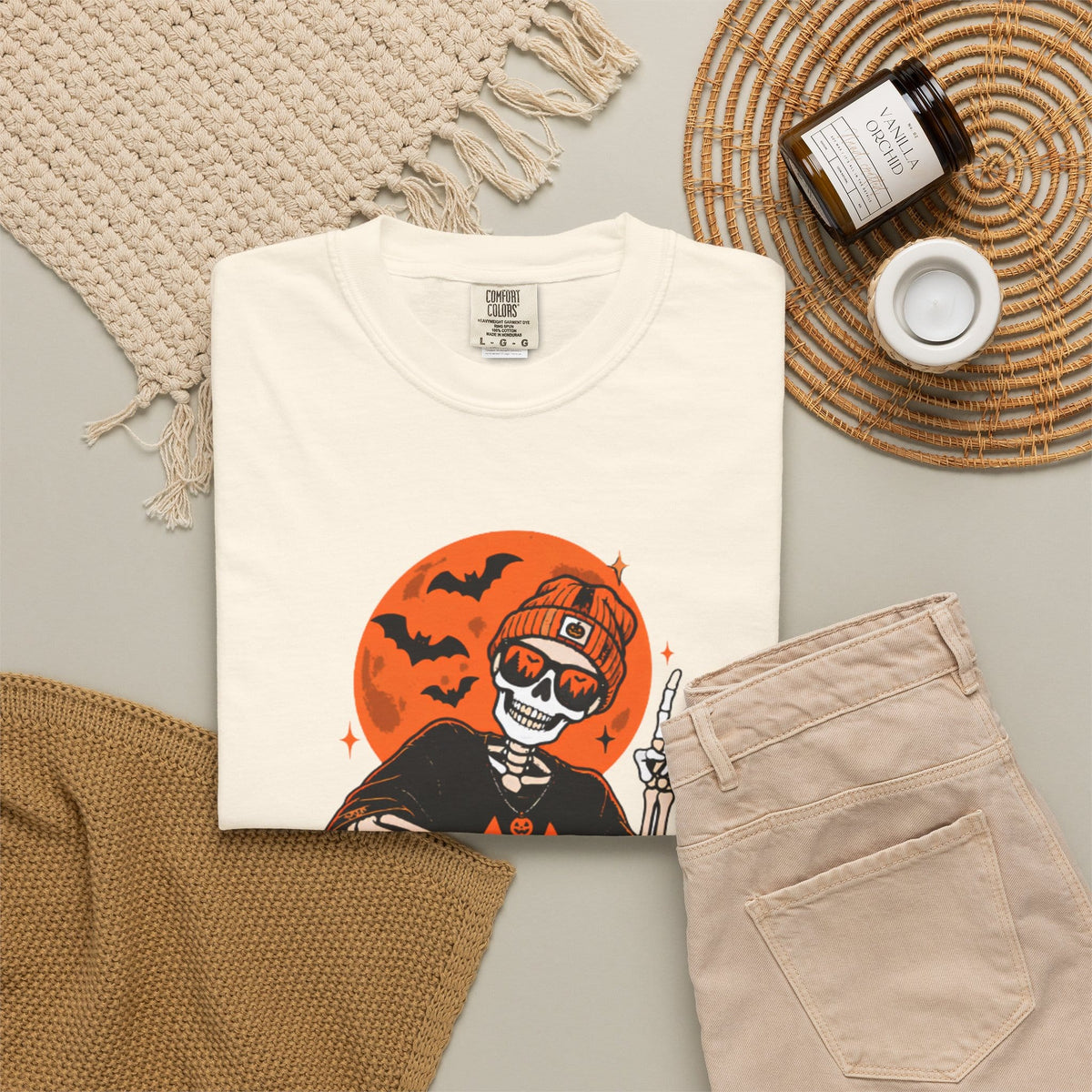 Retro Skater Skeleton Halloween Unisex Garment-Dyed T-shirt image 15