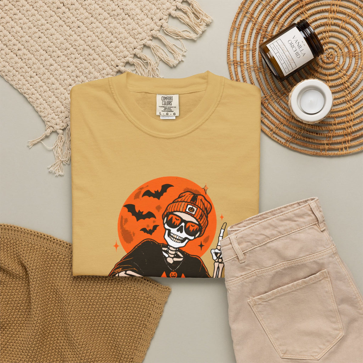 Retro Skater Skeleton Halloween Unisex Garment-Dyed T-shirt image 33