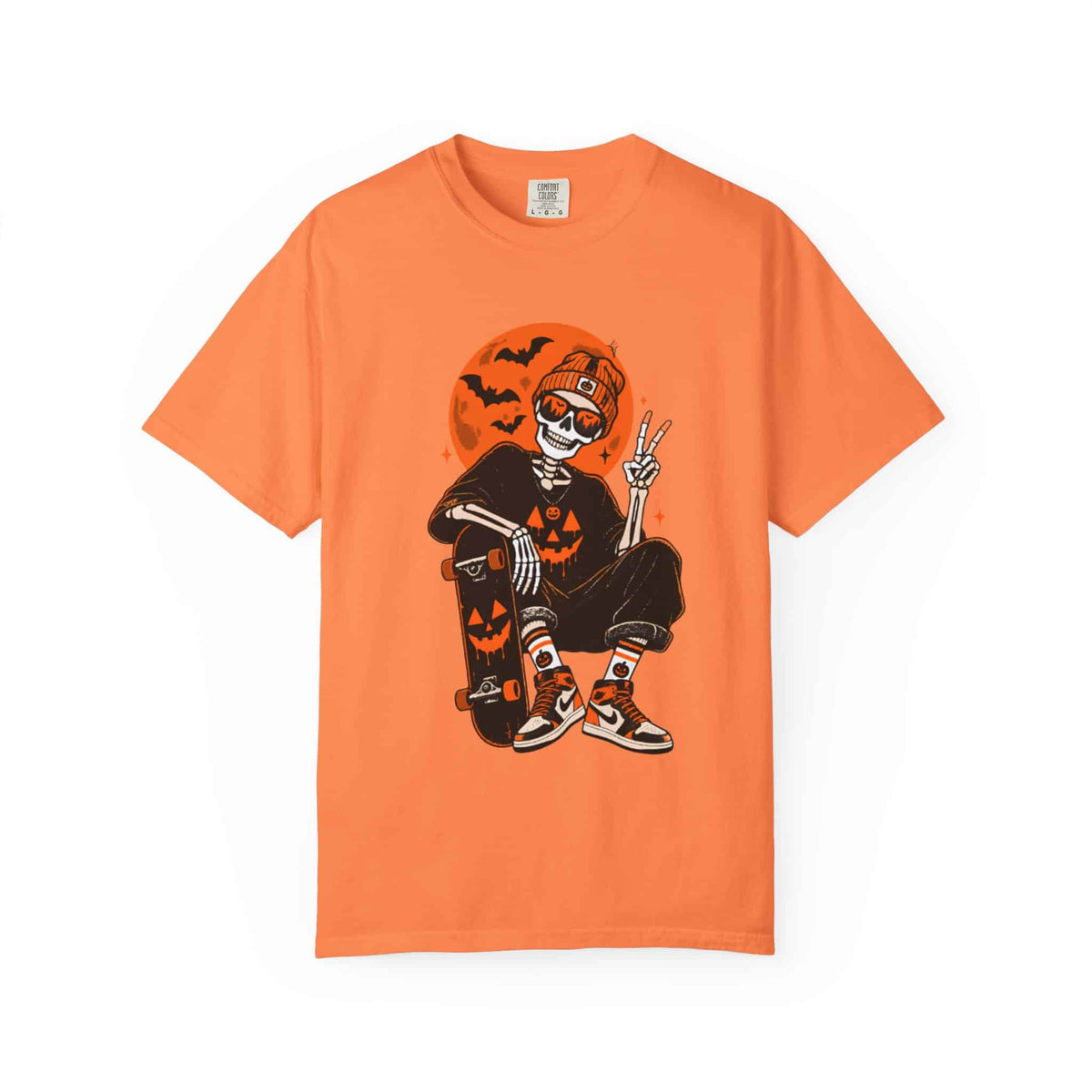 Retro Skater Skeleton Halloween Unisex Garment-Dyed T-shirt image