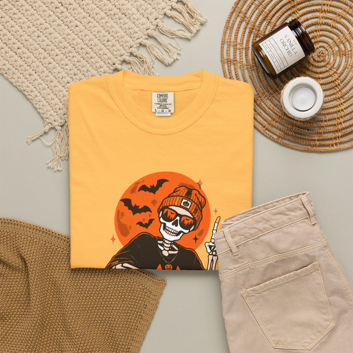 Retro Skater Skeleton Halloween Unisex Garment-Dyed T-shirt image 27