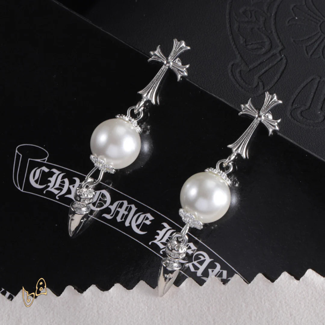 CH Cross Pearl Dangle Earrings - CH0167 image 4