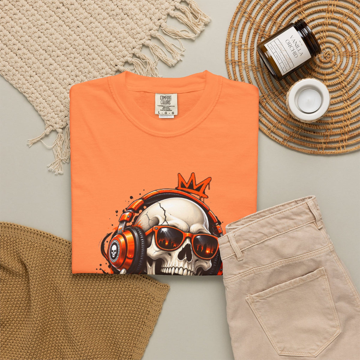 Neon Skull DJ Unisex Garment-Dyed T-shirt image 17