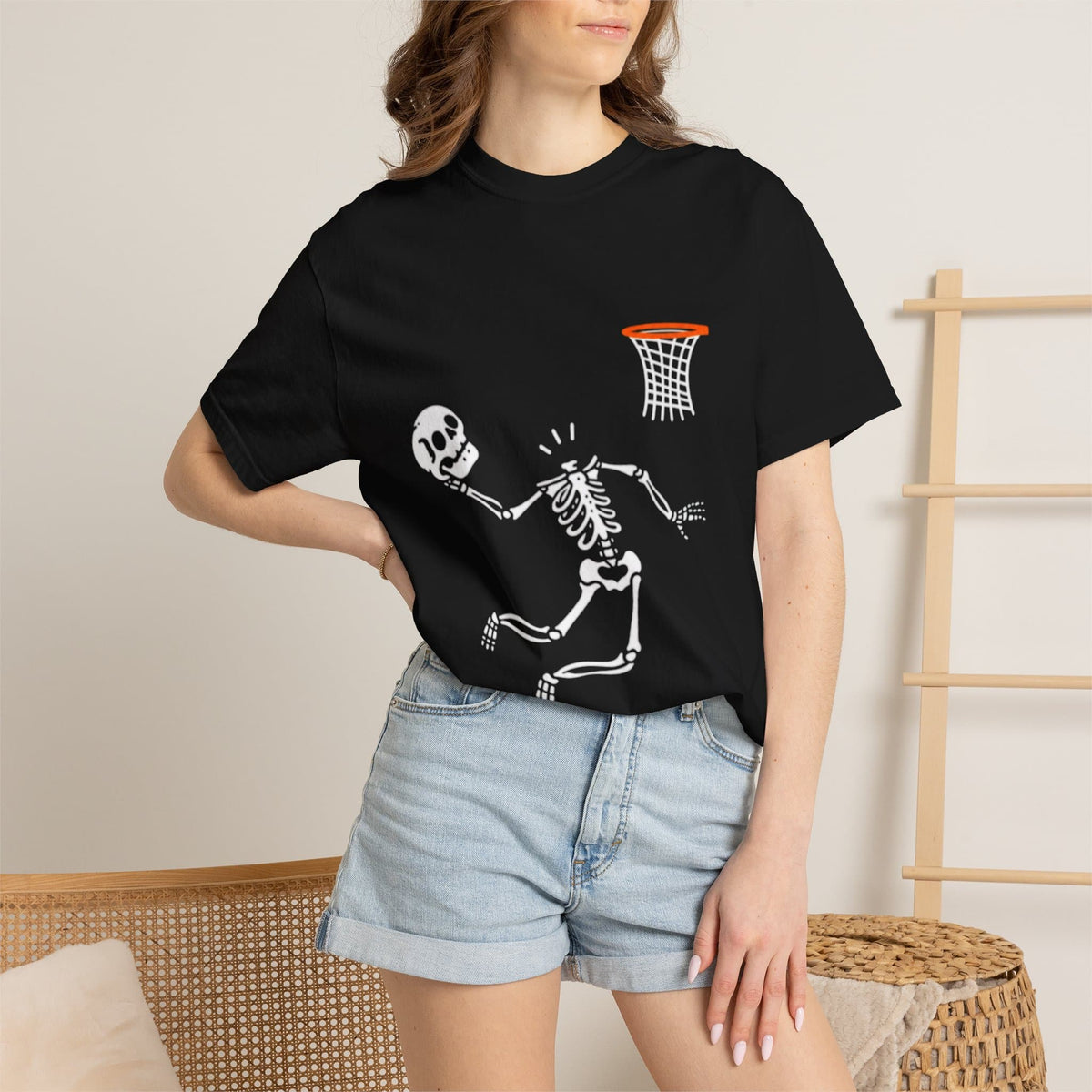 Halloween Basketball Skeleton Unisex Garment-Dyed T-shirt image 4