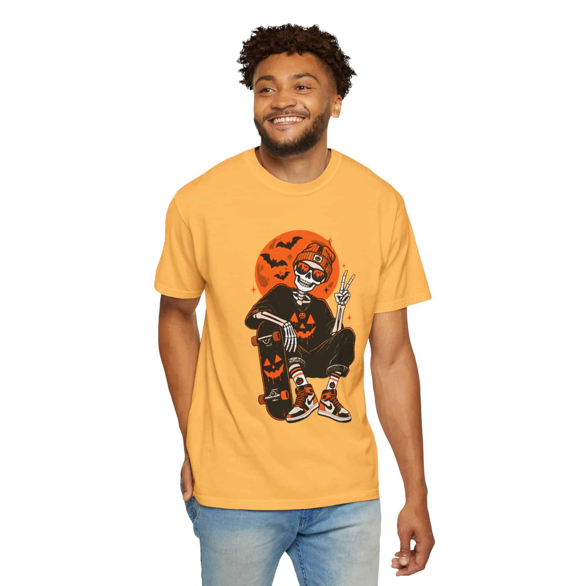 Retro Skater Skeleton Halloween Unisex Garment-Dyed T-shirt image 29