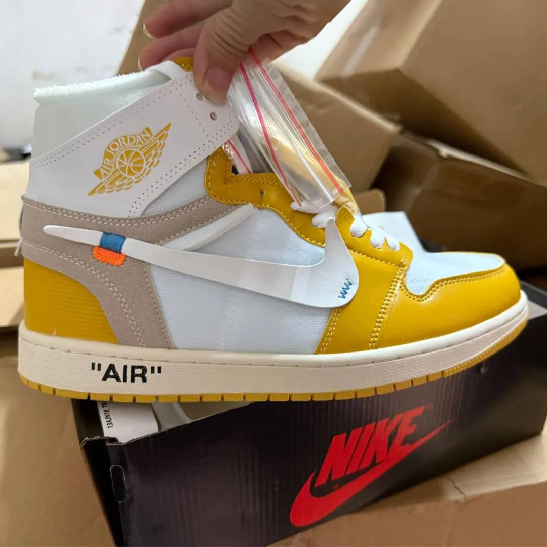 OW x AJ 1 High OG Canary Shoes Sneakers - nk0004117 image 4