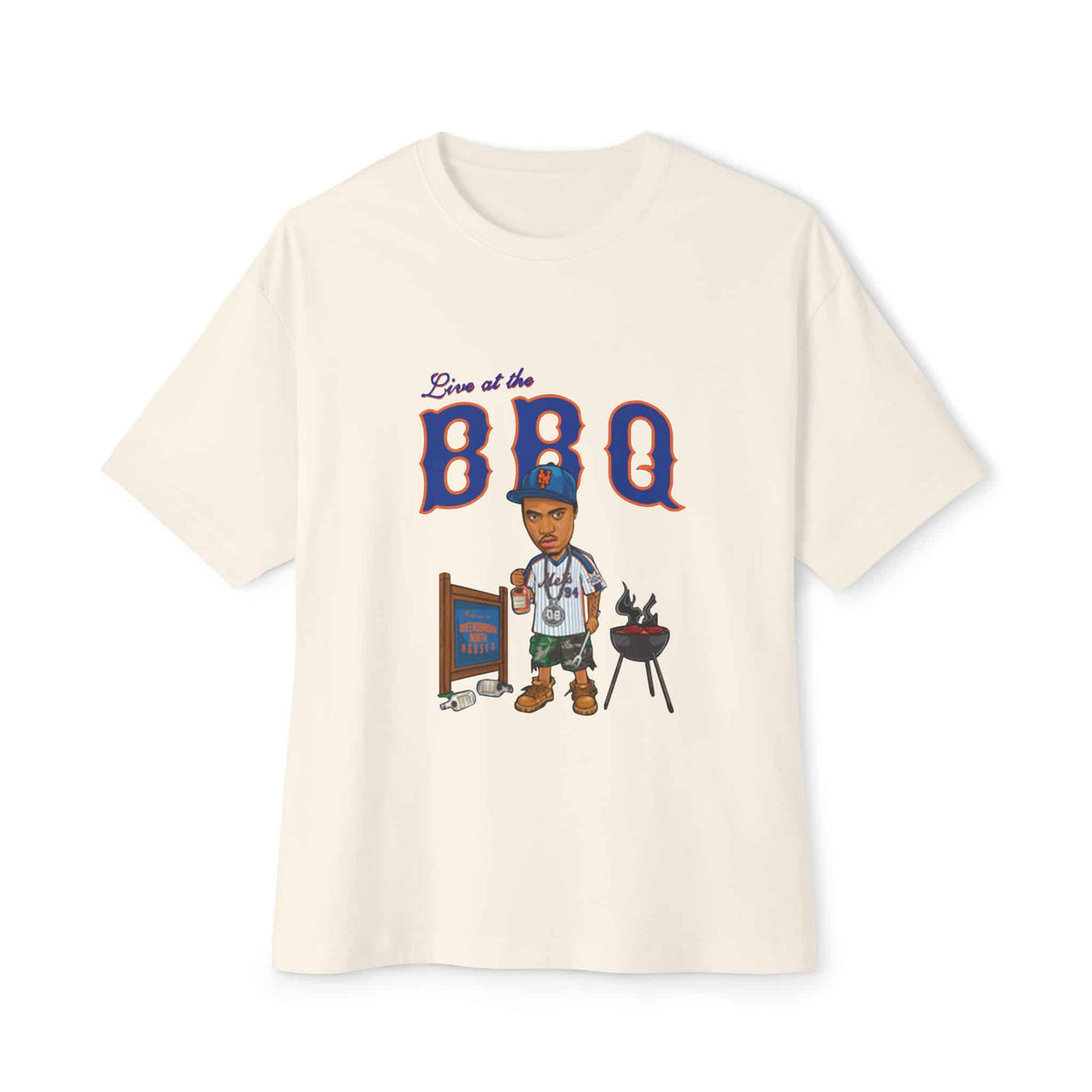 Rap Nas Live At The BBQ Unisex Oversized Boxy Tee - Natural, 2XL image