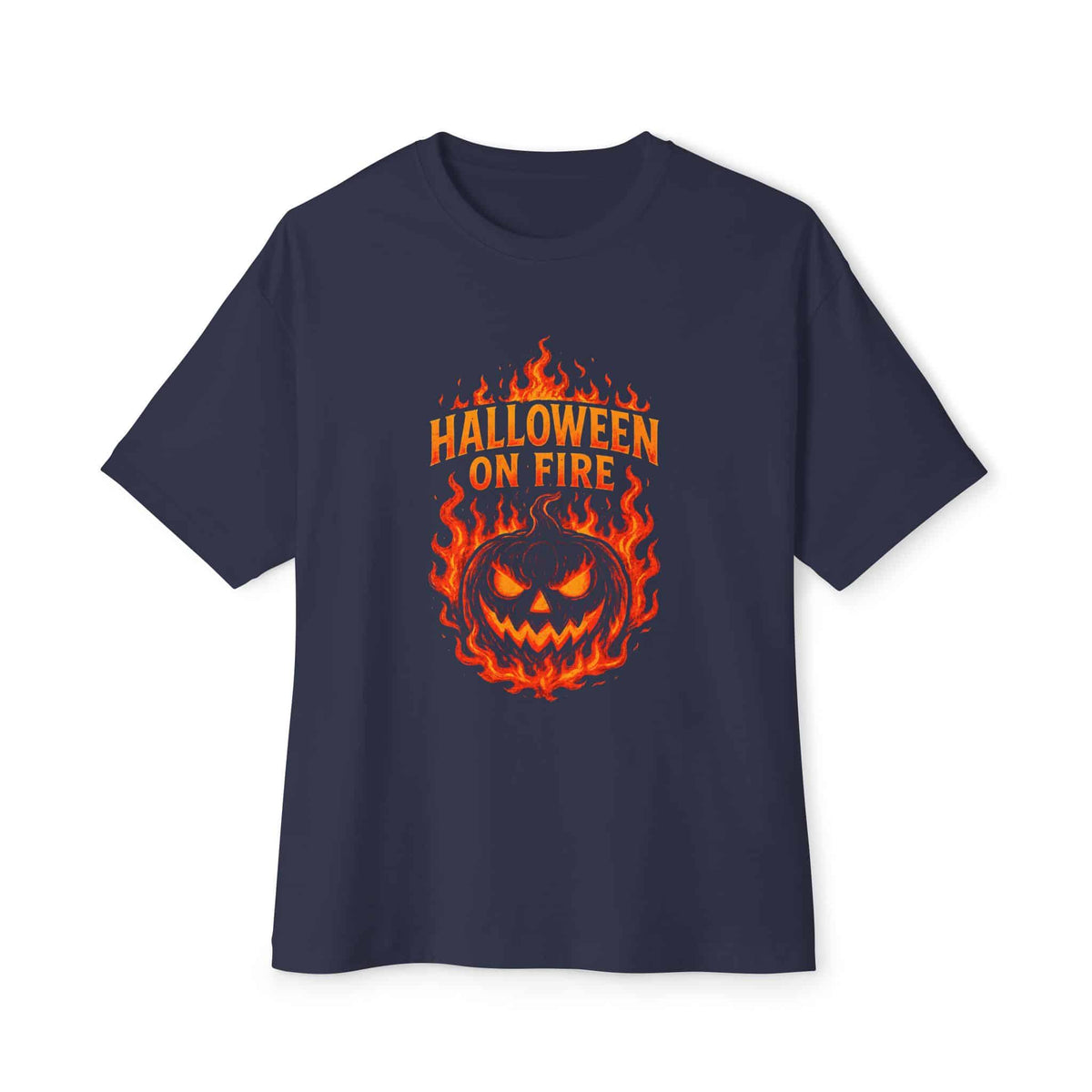 Halloween on Fire Unisex Oversized Boxy Tee - Navy, XS image