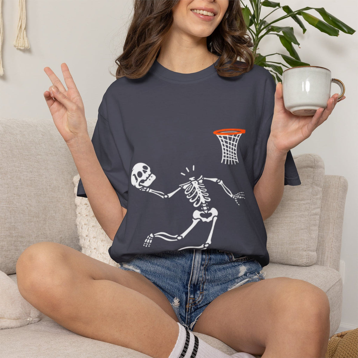 Halloween Basketball Skeleton Unisex Garment-Dyed T-shirt image 135