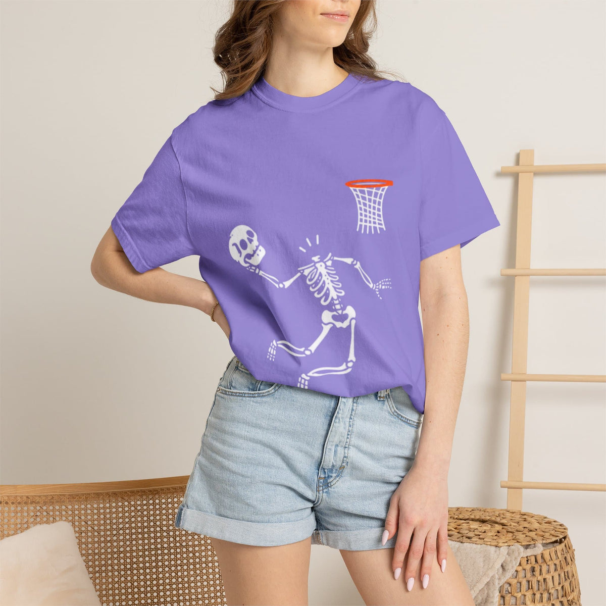 Halloween Basketball Skeleton Unisex Garment-Dyed T-shirt image 74