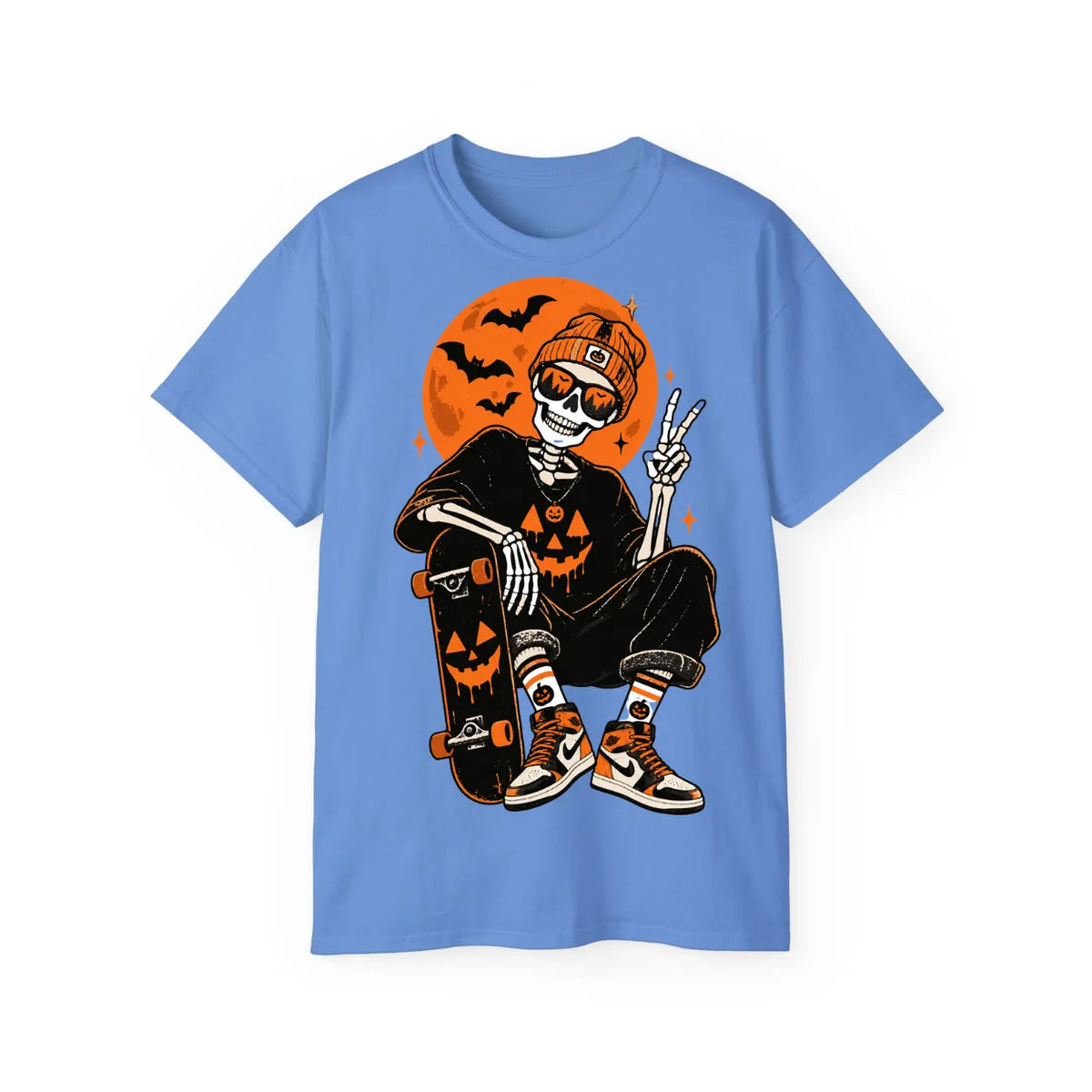 Retro Skater Skeleton Halloween T-Shirt – POD0020 image 2