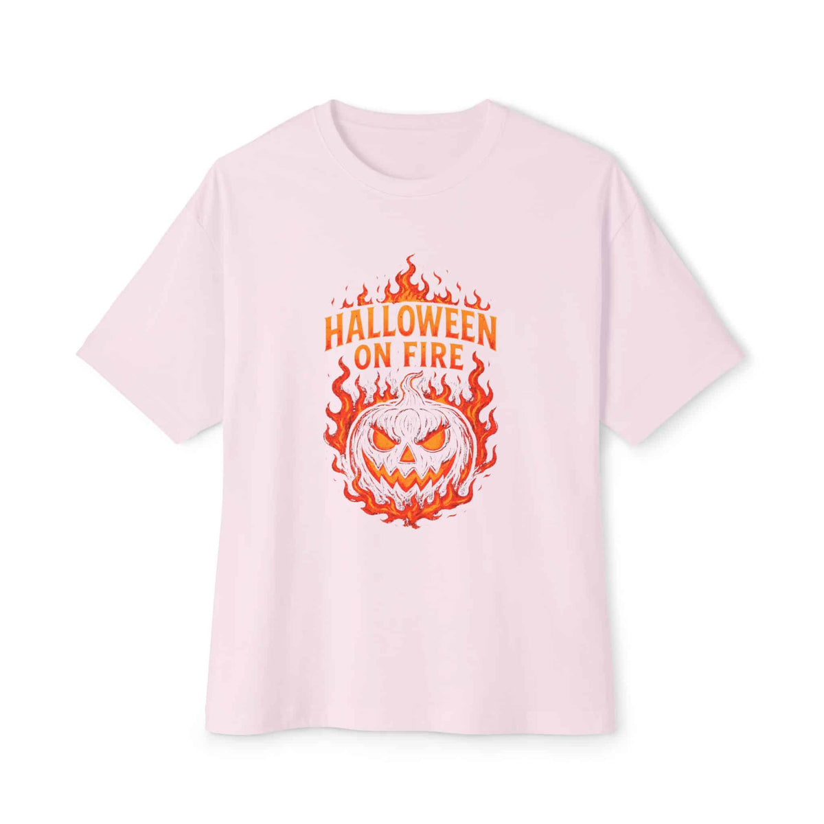 Halloween on Fire Unisex Oversized Boxy Tee - Soft Pink, XS image