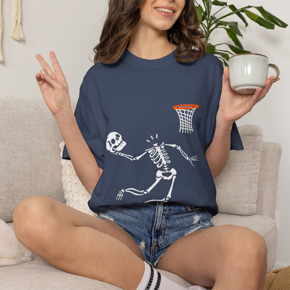 Halloween Basketball Skeleton Unisex Garment-Dyed T-shirt image 105